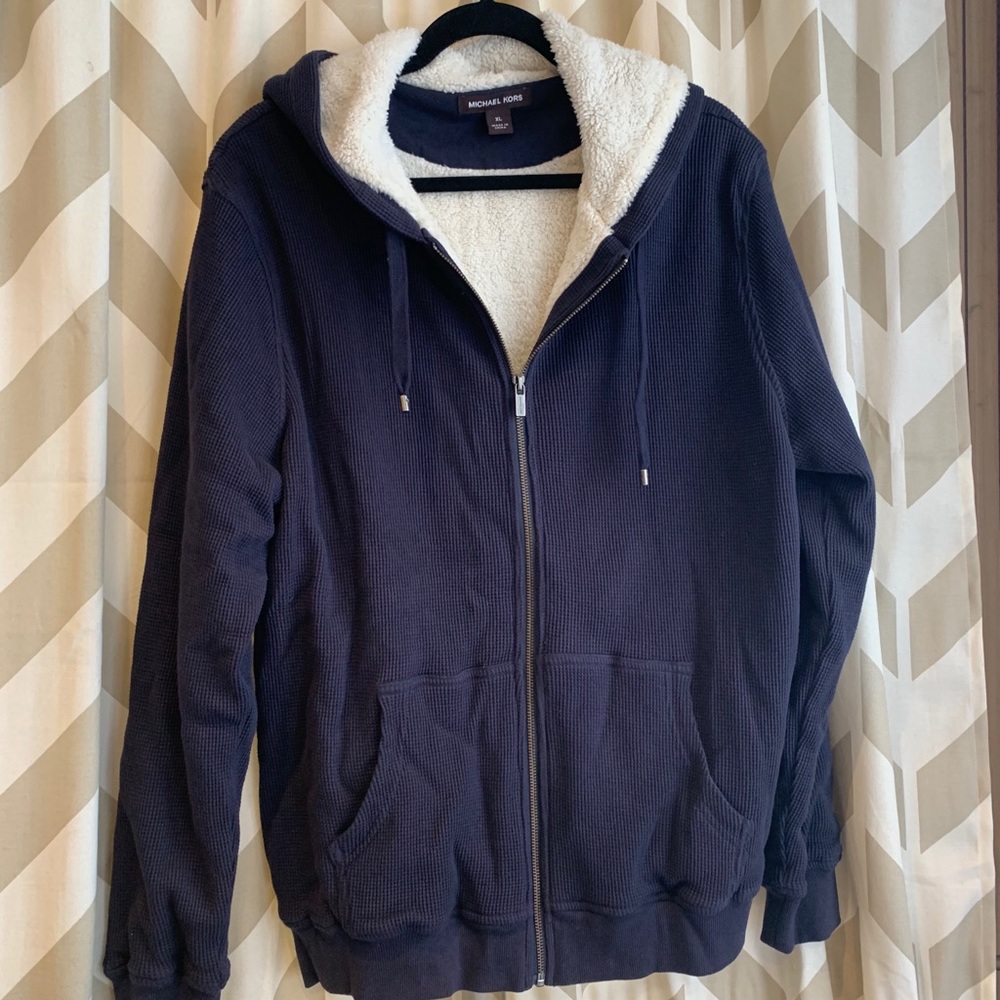 Michael Kors Faux Shearling lined Hoodie - blue XL